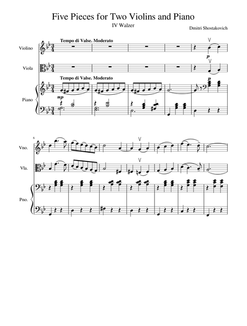 Five Pieces for Two Violins and Piano - IV Walzer