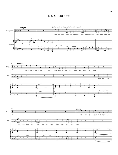 The Magic Flute: One Act Children's Opera: No. 5 - Quintet