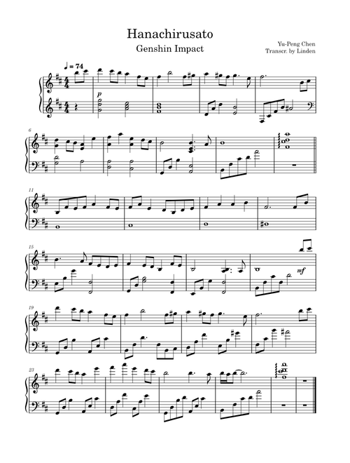 Genshin Impact - Hanachirusato (Piano)