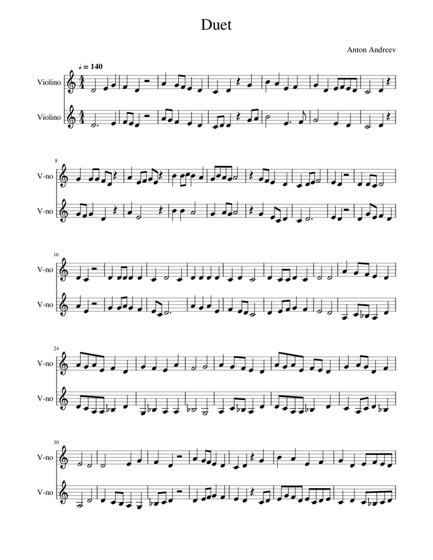 Duet Sheet Music for Violin (String Duet) | MuseScore.com