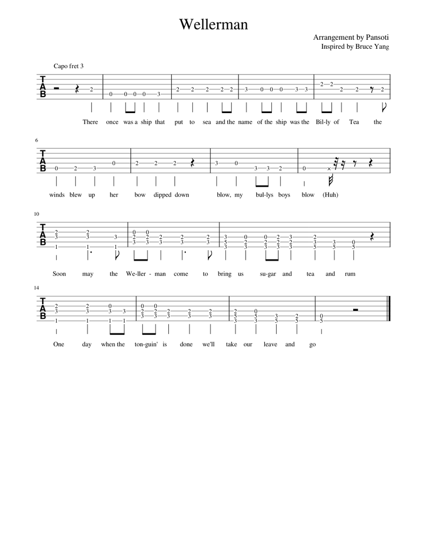 Wellerman Instruments Wellerman Sheet Music and Tab for Guitar (Solo) | MuseScore.com