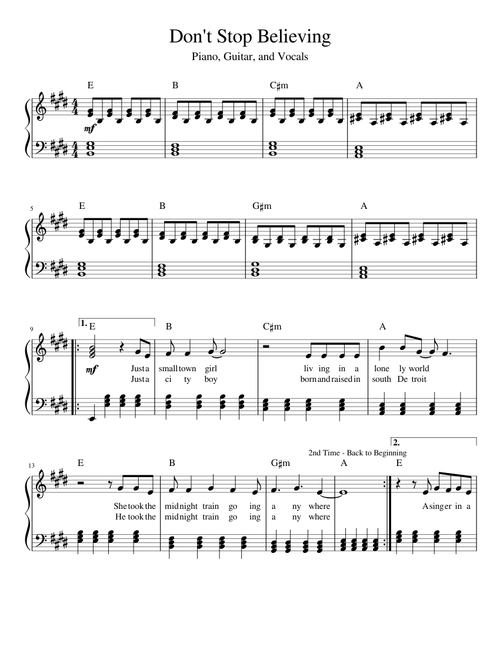 Don't Stop Believing (Piano, Guitar, Vocals)