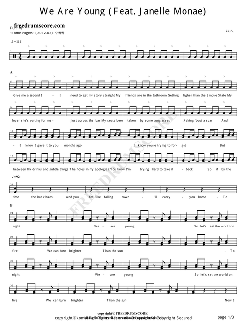 We Are Young (feat. Janelle Monae) (Arr. COPYDRUM) - fun (Drums)