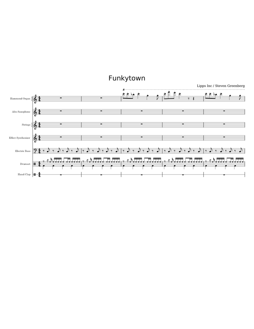 Funkytown – Lipps Inc. Sheet Music for Organ, Saxophone alto, Bass ...