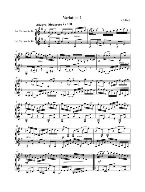 J.S.Bach: Goldberg Variation 1 for two clarinets (Arr. Saho Omukai) (Clarinet Duet)