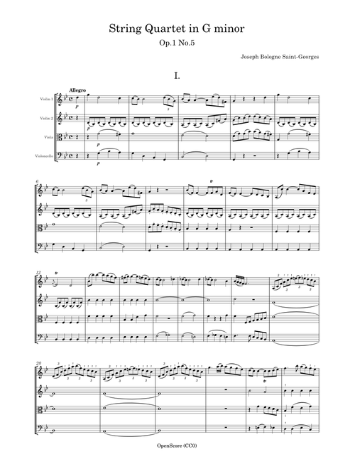 String Quartet in G minor, Op.1 No.5 – Saint-Georges, Joseph Bologne
