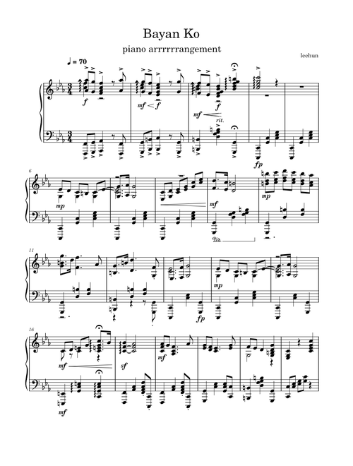 Bayan Ko – Constancio de Guzman Bayan Ko – Piano Arrangement