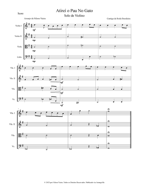 Atirei o Pau no Gato – Quarteto de Cordas (arranjo fácil, harmonia moderna) (Arr. Nilson de Melo Vieira) (String Quartet)