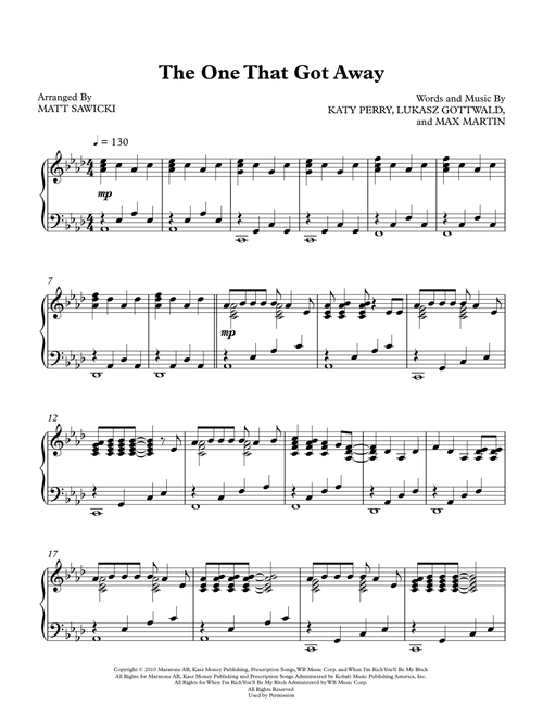 The One That Got Away (Arr. Matt Sawicki) - Katy Perry (Piano Solo)