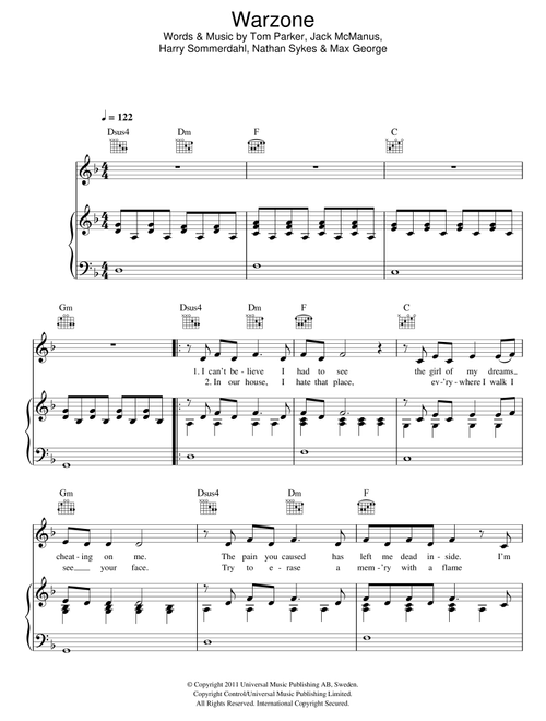 Warzone - The Wanted (Piano-Vocal-Guitar (Piano Accompaniment))