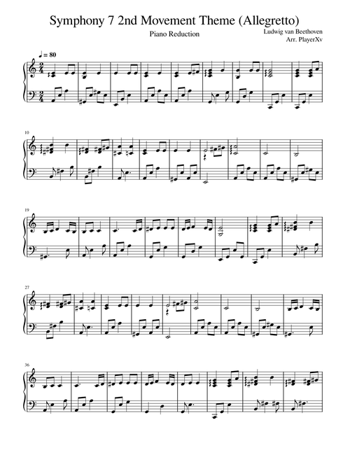 Symphony No. 7, Op. 92: II. Allegretto Piano Reduction