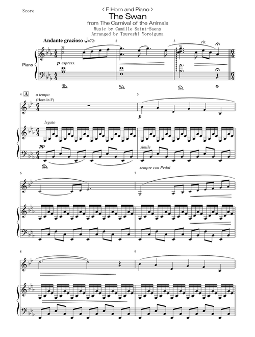< F Horn and Piano > The Swan from The Carnival of the Animals (Arr. Tsuyoshi Yoroiguma) - Camille Saint-Saens (French Horn and Piano)