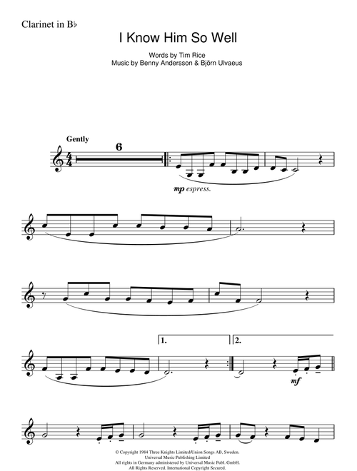 I Know Him So Well (from Chess) - Benny Andersson Tim Rice and Bjorn Ulvaeus, Tim Rice, Bjorn Ulvaeus (Clarinet Solo)