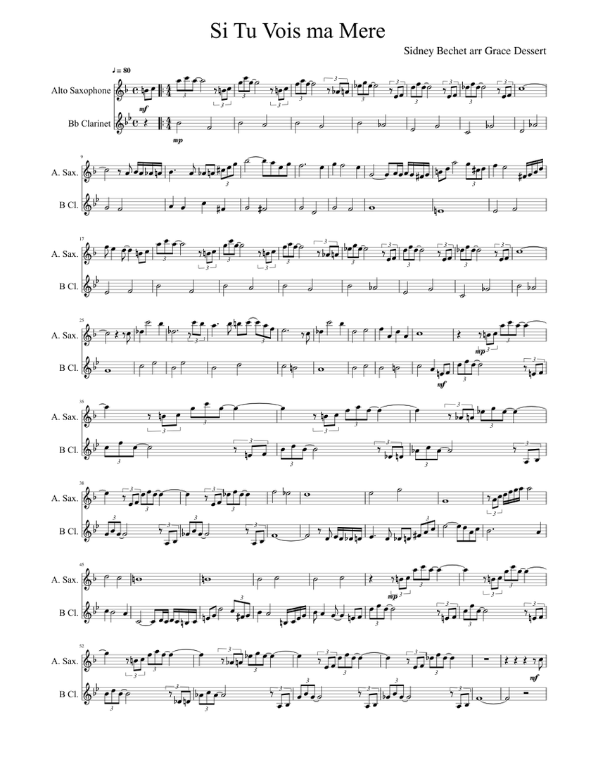 sammenhængende udvide Tremble Si Tu Vois ma Mere Sheet music for Clarinet other (Solo) | Musescore.com