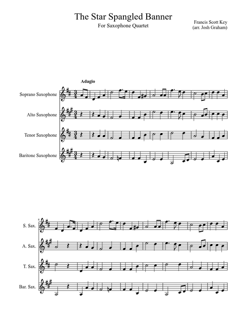 Star Spangled Banner for Sax Quartet