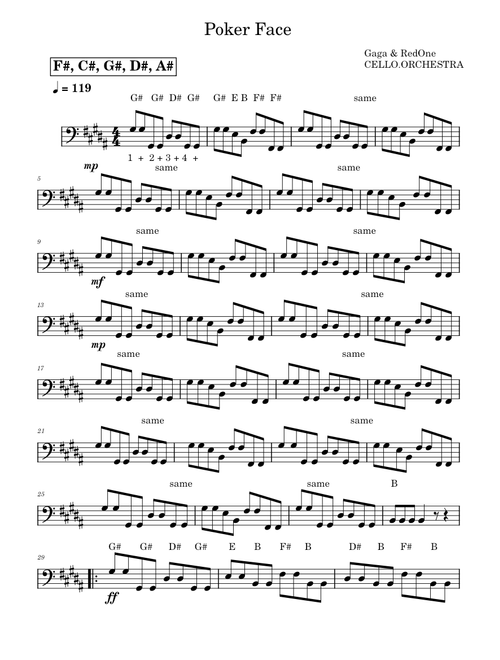 Poker face – Lady Gaga CELLO