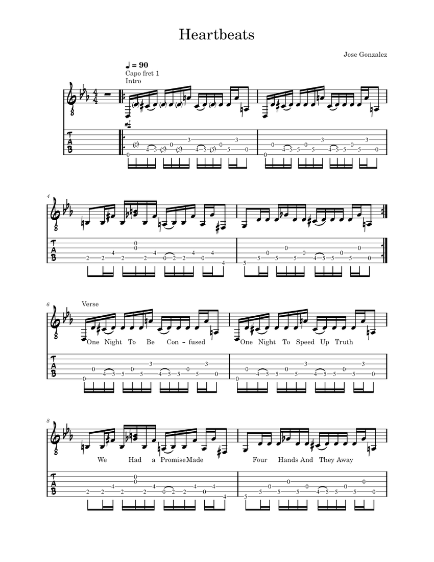 Heartbeats José Gonzalez, The Knife Heartbeatsjose gonzalez Sheet