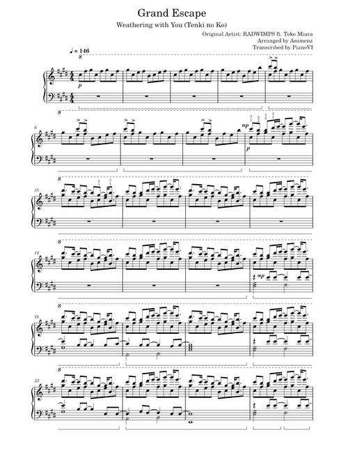 RADWIMPS - Grand Escape (グランドエスケープ) Animenz arr.