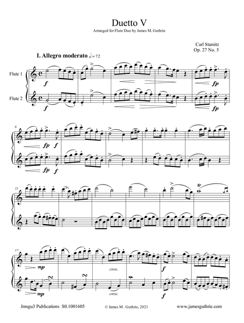 Stamitz: Duet Op. 27 No. 5 for Flute Duo (Arr. James M. Guthrie) - Carl Stamitz (Flute Duet)