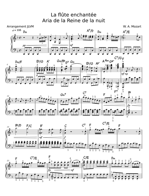 Mozart The queen of the night aria (piano) with chords