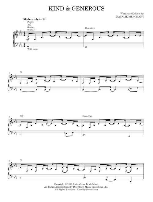 Kind and generous - Natalie Merchant (Piano-Vocal-Guitar)