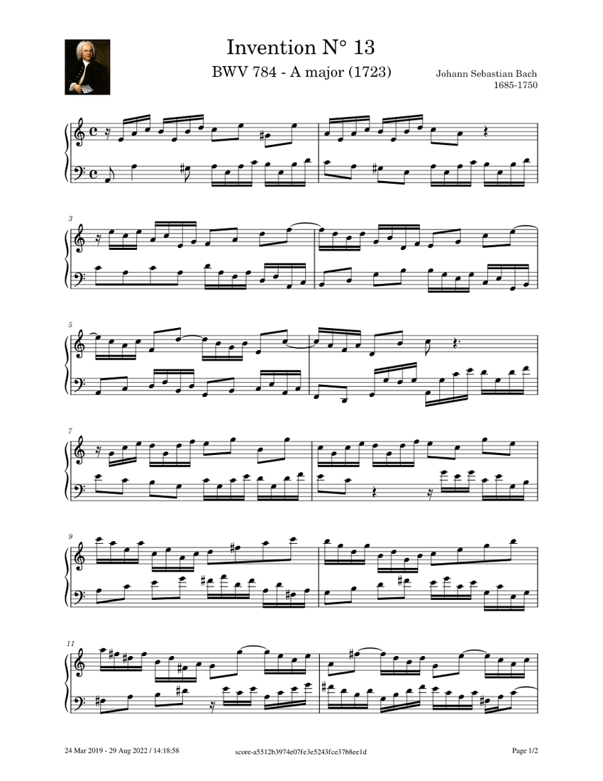 Bach Invention 13.pdf Invention No 13, BWV.784 – Johann Sebastian Bach Sheet Music for Piano ...
