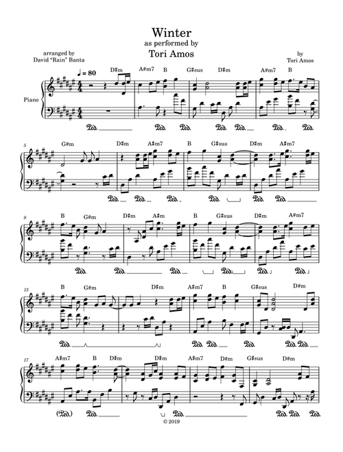 Winter (Arr. David E Banta) - Tori Amos (Piano-Vocal-Guitar (Piano Accompaniment))