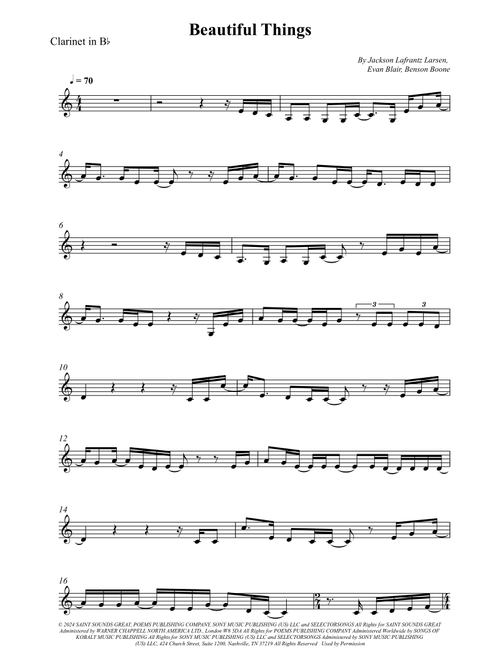 Beautiful Things (Arr. Wesley S. SIlva) - Benson Boone (Clarinet Solo)