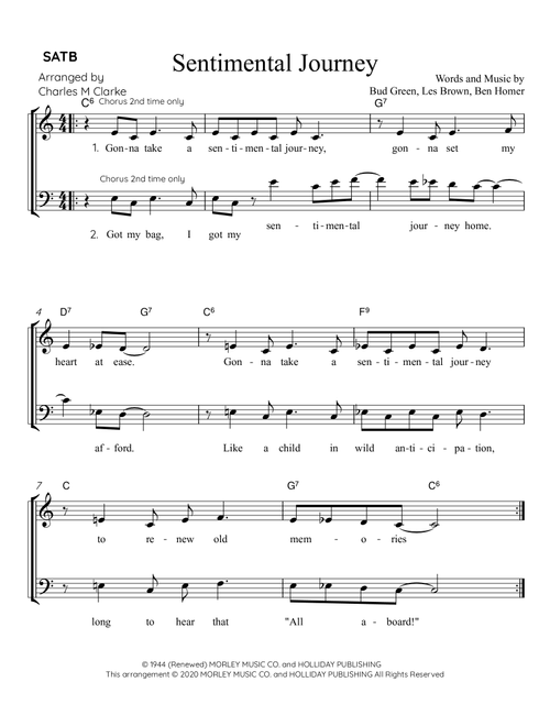 Sentimental Journey (Arr. Charles M Clarke) - Doris Day (Choral, SATB)
