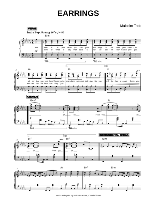 Earrings - Malcolm Todd (Piano)
