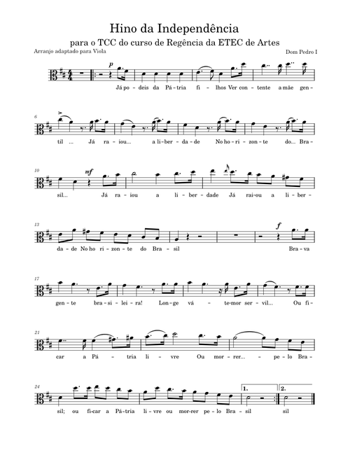 Hino da Independência do Brasil – Dom Pedro I Hino da Independência do Brasil