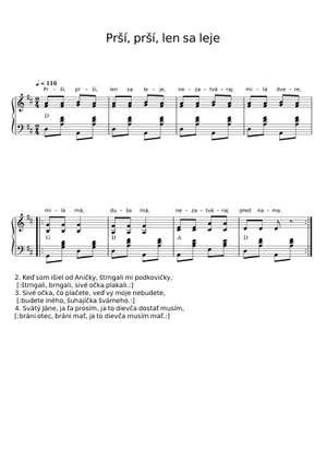 Prší, prší, len sa leje Sheet Music for Synthesizer (Mixed Quartet ...