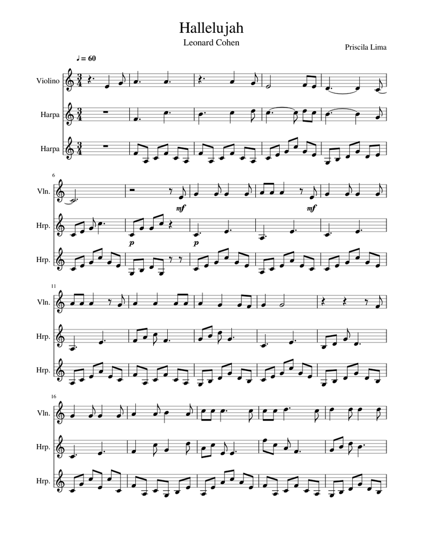 Hallelujah Sheet music for Violin, Harp (Mixed Trio)