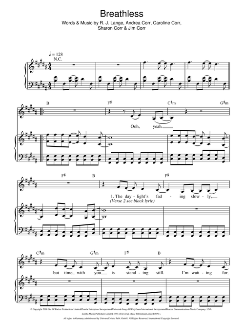 Breathless - The Corrs (Piano Vocal)