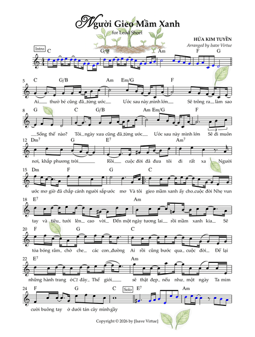 Người Gieo Mầm Xanh (Arr. Isave Virtue) - Hứa Kim Tuyền (Lead Sheet - Fake Book)
