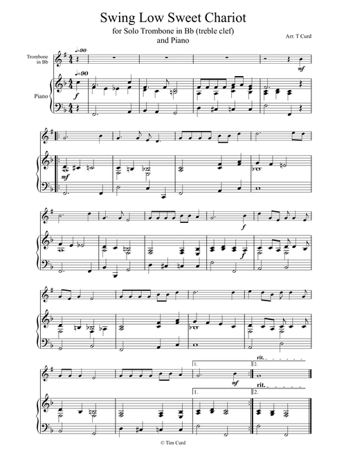 Swing Low Sweet Chariot for Solo Trombone in Bb (treble clef) and Piano (Arr. Tim Curd) - trad. (Instrumental Solo (with Piano Accompaniment))