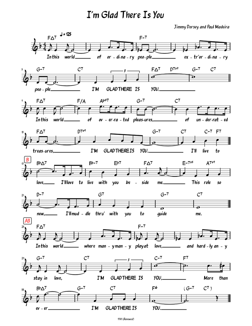 I'm Glad There Is You (Lead sheet with lyrics ) Sheet Music with Chords ...