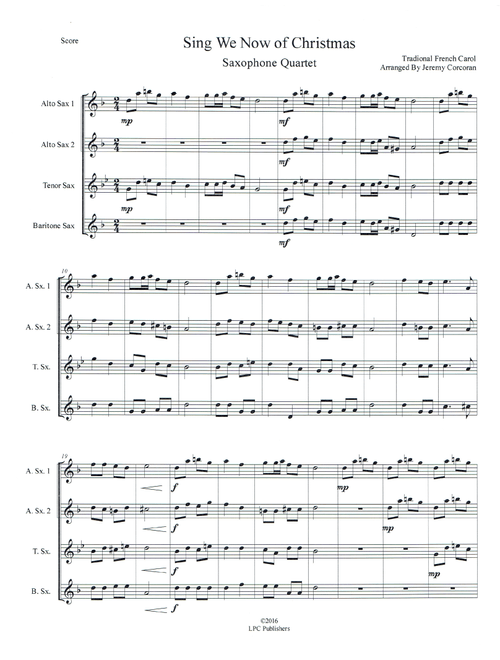 Sing We Now of Christmas for Saxophone Quartet (SATB or AATB) (Arr. Jeremy Corcoran) - French Carol (Woodwind Ensemble)