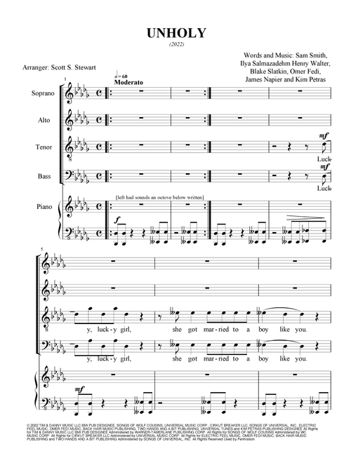 Unholy (Arr. Scott S. Stewart) - Sam Smith Feat Kim Petras (Choral, SATB)