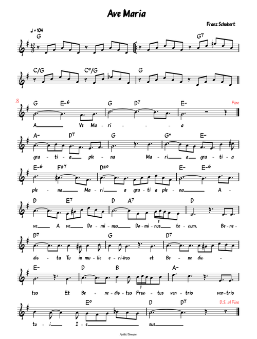 Ave Maria (Schubert) (Lead sheet with Latin lyrics )