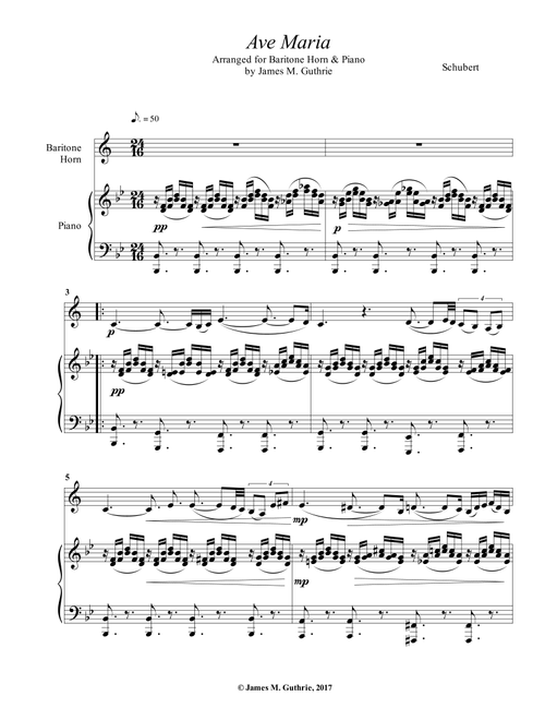 Schubert: Ave Maria for Baritone Horn & Piano (Arr. James M. Guthrie, ASCAP) (Euphonium and Piano)