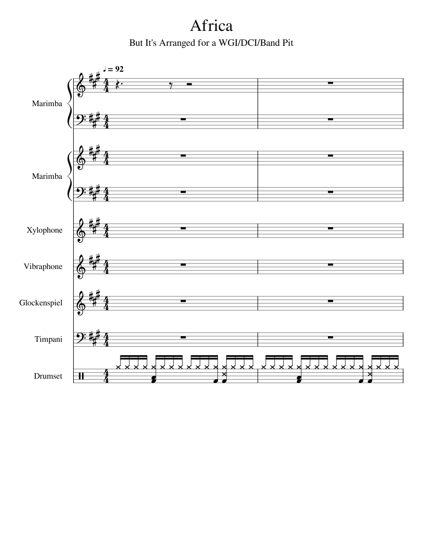 Africa by Toto but it's composed for a WGI/DCI/Band Pit Sheet music for