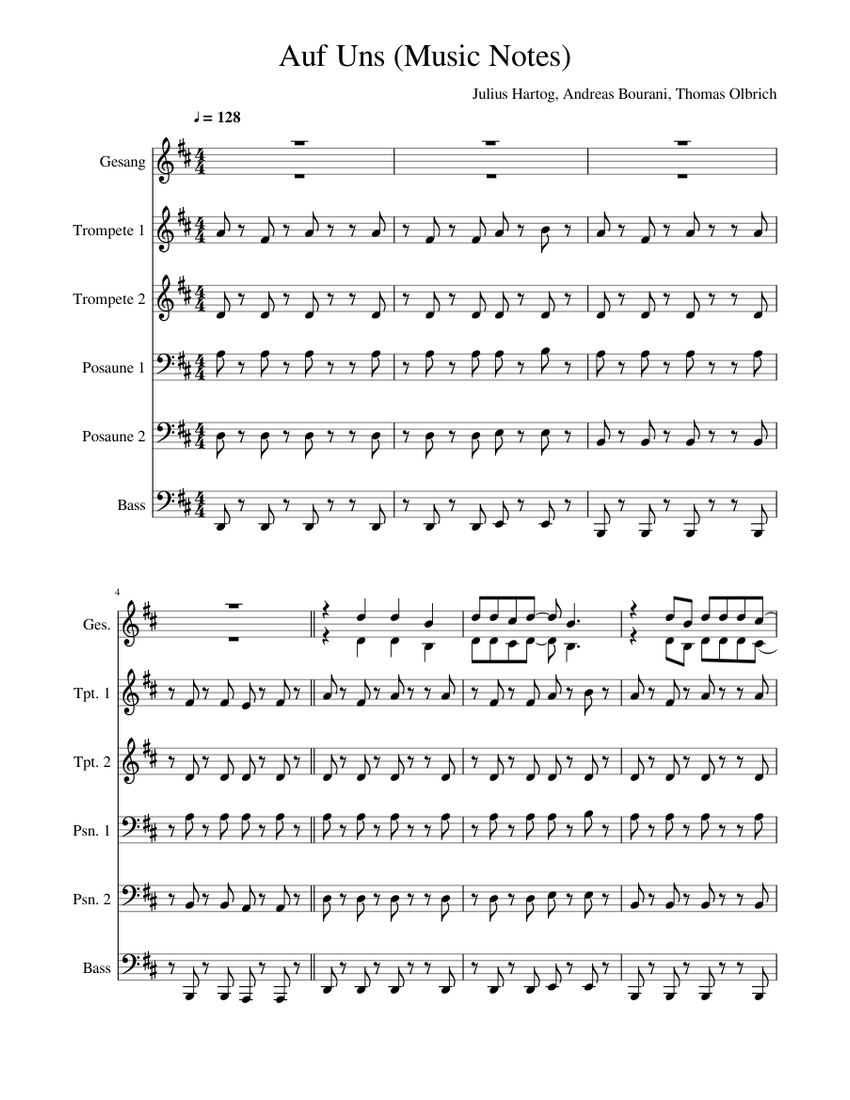 Auf Uns Sheet Music For Trombone Soprano Trumpet In B flat Mixed auf-uns-sheet-music-for-trombone-soprano-trumpet-in-b-flat-mixed