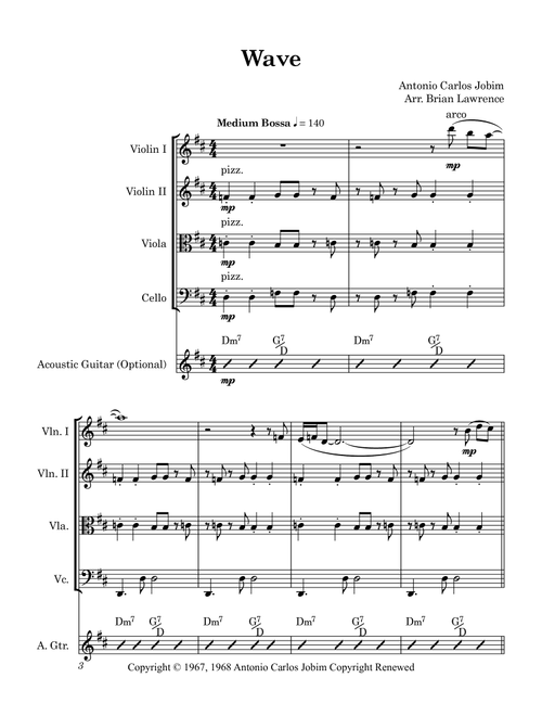Wave (Arr. Brian Lawrence) - Antonio Carlos Jobim (String Quartet)