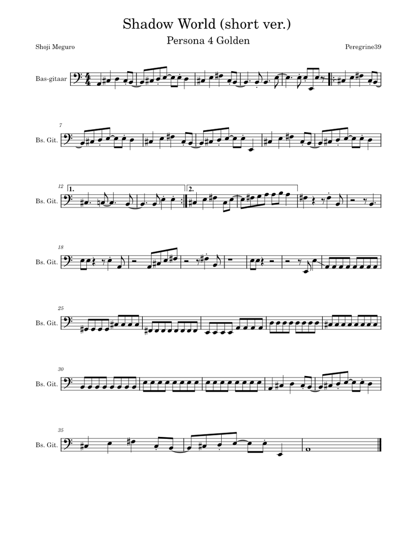 Shadow World (short ver.) Sheet music Sheet Music and Tab for Bass