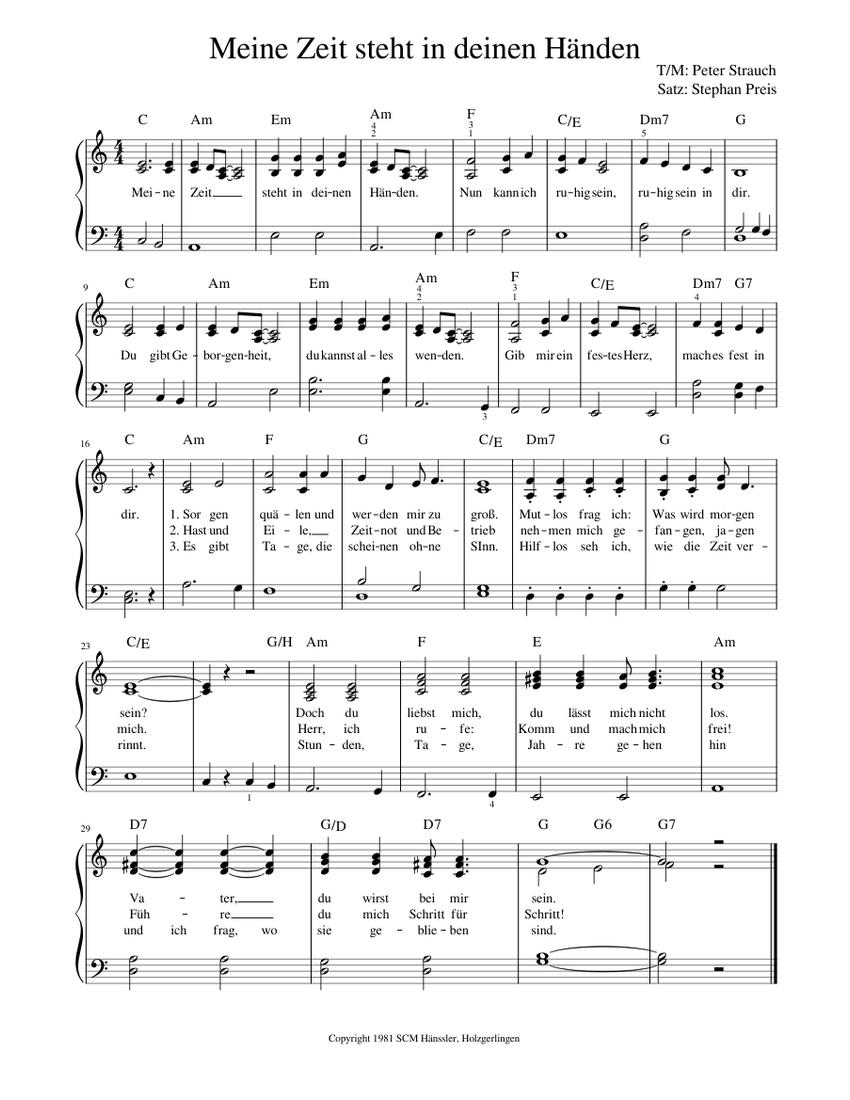 Meine Zeit Steht In Deinen H nden Peter Strauch Sheet Music With meine-zeit-steht-in-deinen-h-nden-peter-strauch-sheet-music-with