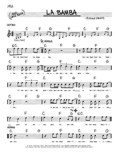 La Bamba - Ritchie Valens, Los Lobos (Real Book - Melody-Chords-Lyrics)