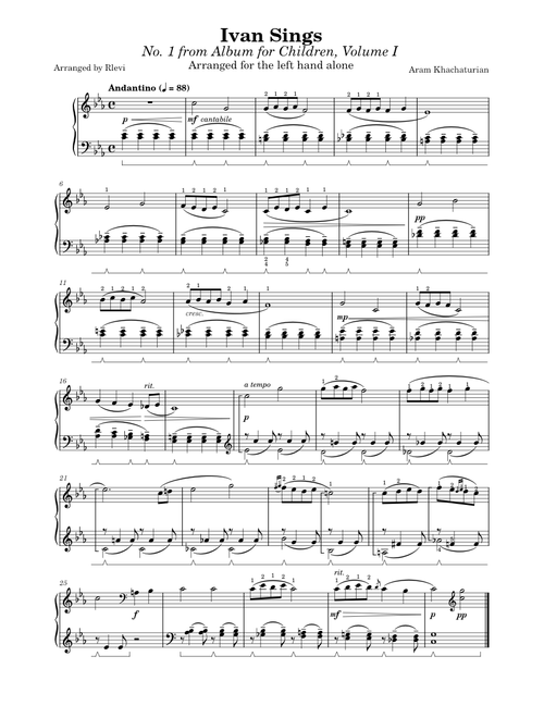 Khachaturian-Rlevi - Ivan Sings (No. 1 from Album for Children, Vol. 1), arranged for the LH only