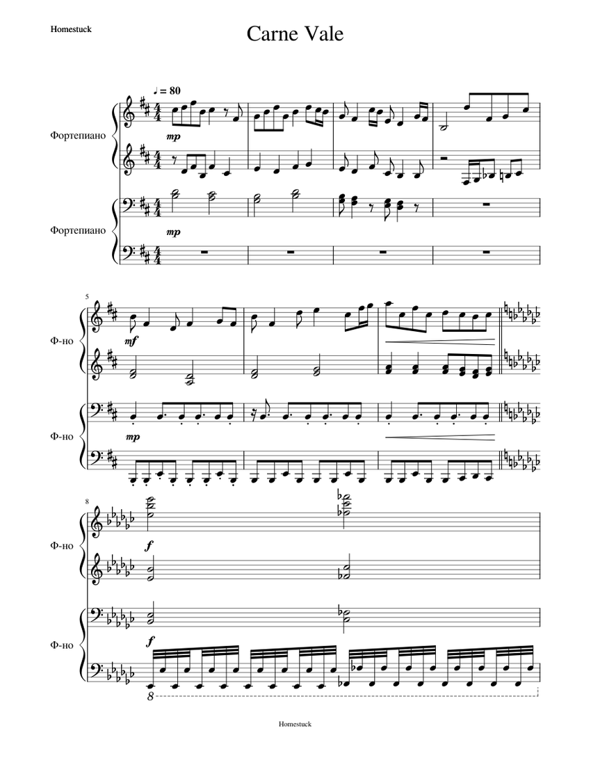 Homestuck - Carne Vale [GAME OVER] Sheet Music for Piano (Piano Duo ...