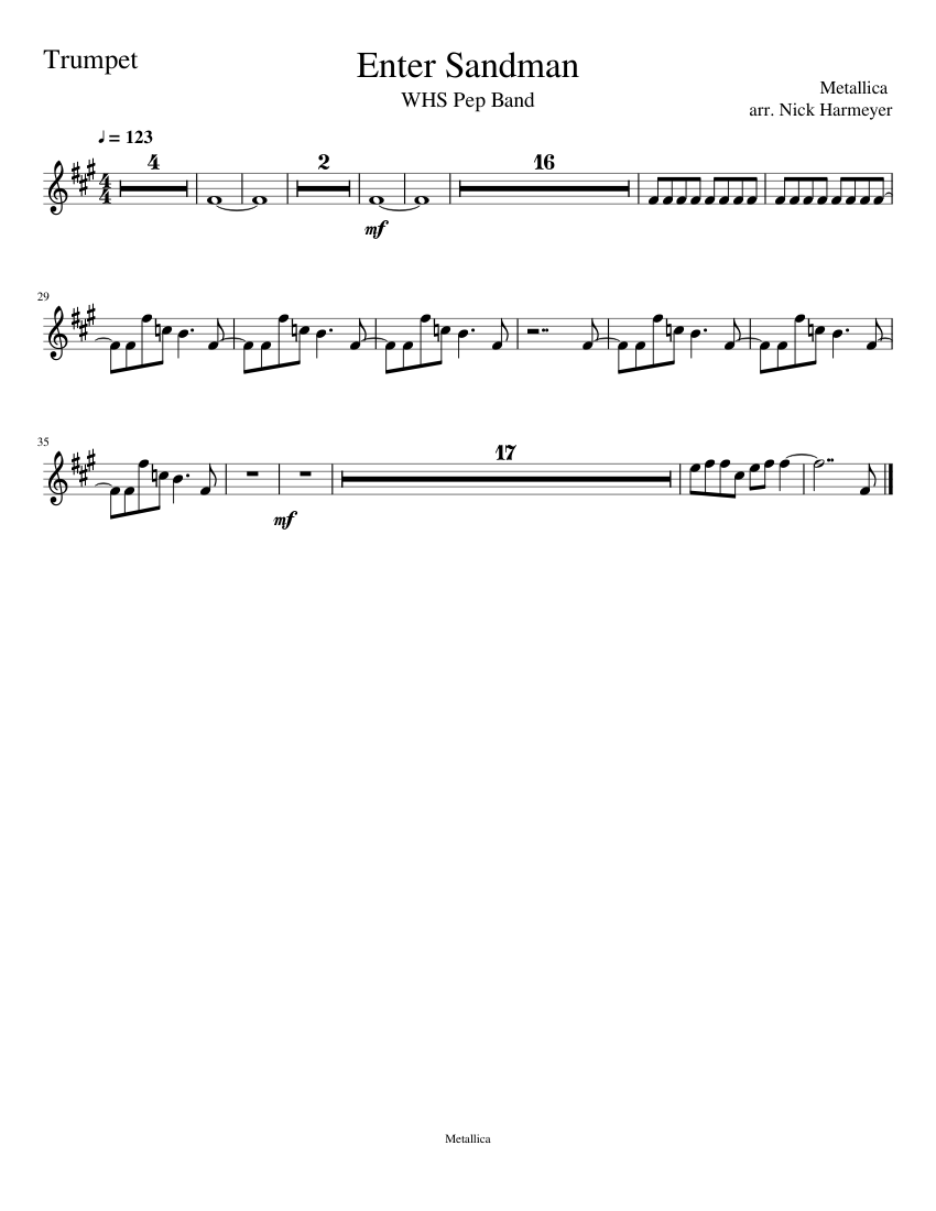 Enter Sandman Trumpet Sheet music for Trumpet in bflat (Solo